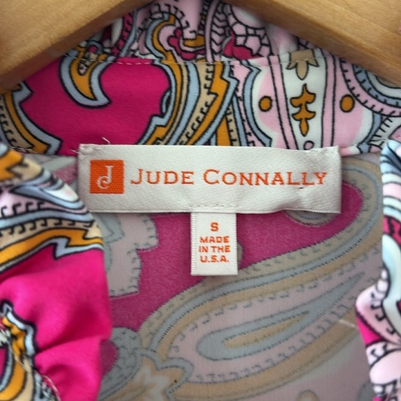 Jude Connally Palm Beach Paisley Pink Long Sleeve Top Ruffle V Neck Size S - Picture 6 of 8